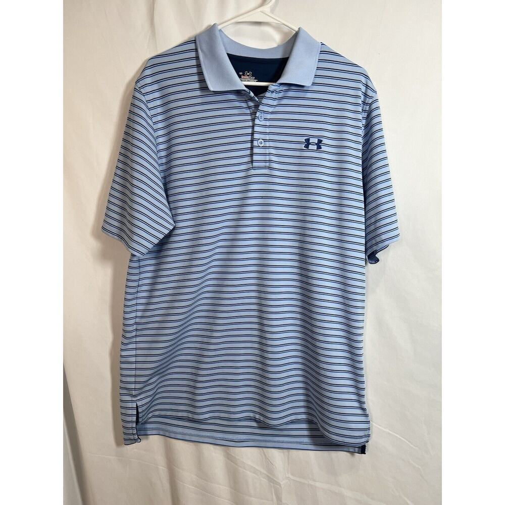 Under Armour Men's Blue Striped HeatGear Golf Polo Shirt Large